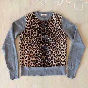 A.L.C. Calf Fur and Wool Leopard Print Sweater